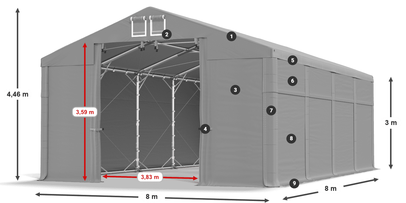 Střecha: FR 620 PVC Stěny: MS 580 PVC 3m legenda