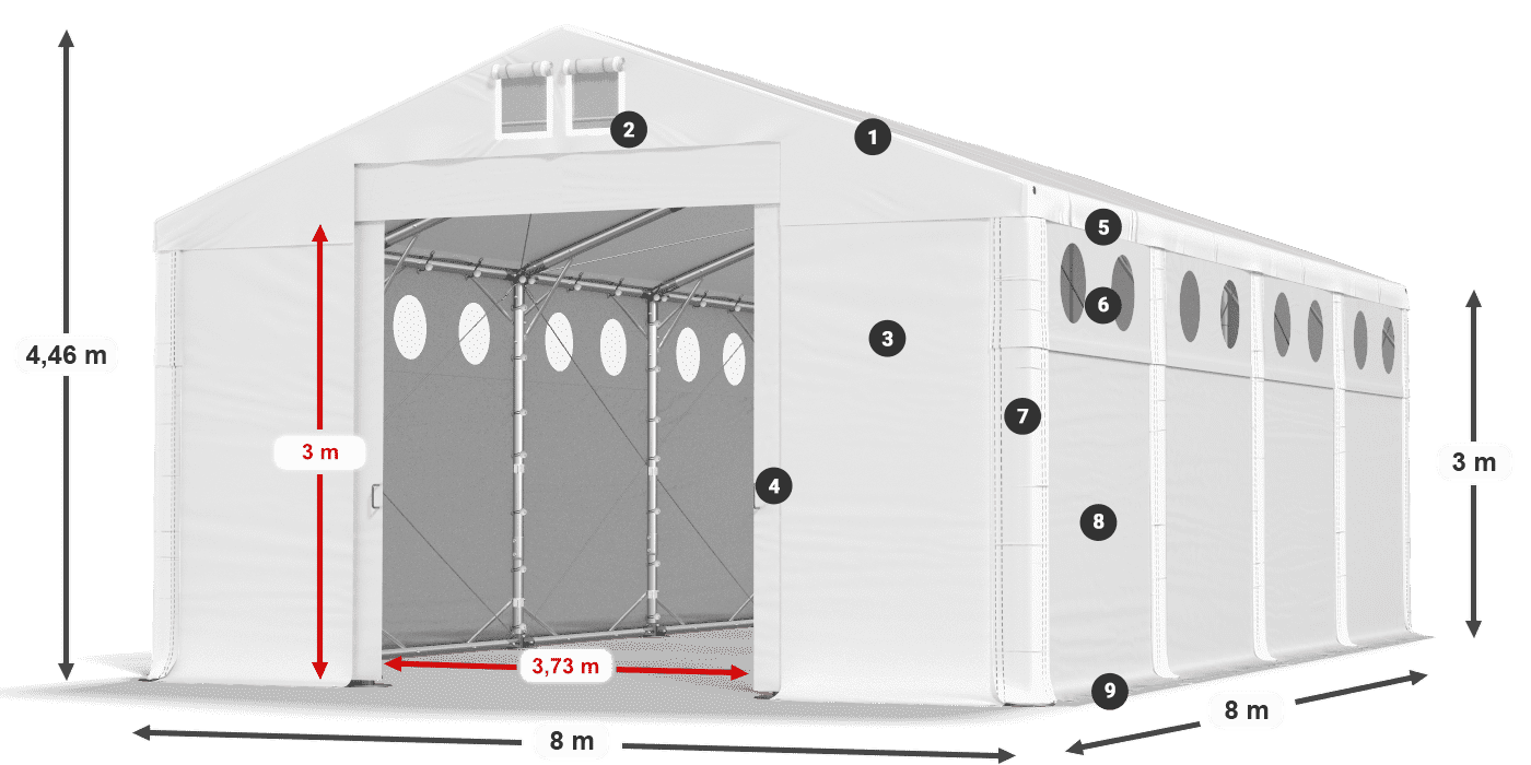 Střecha: FR 620 PVC Stěny: MS O 580 PVC 3m legenda