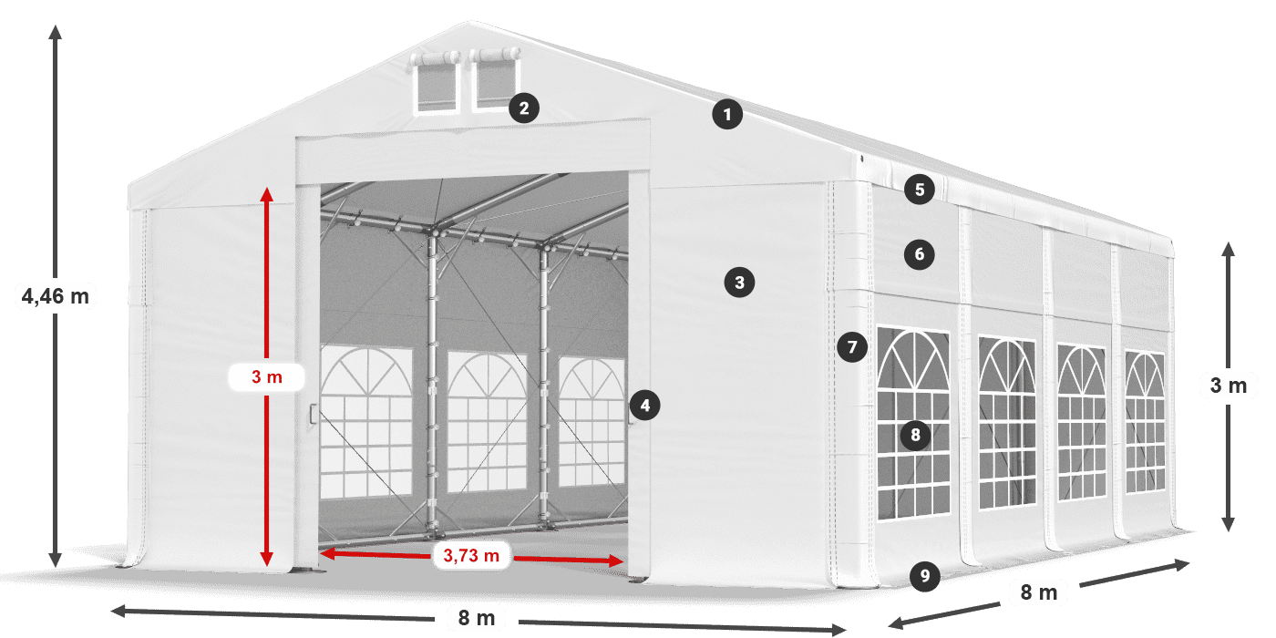 Střecha: FR 620 PVC Stěny: SD 500 PVC 3m legenda