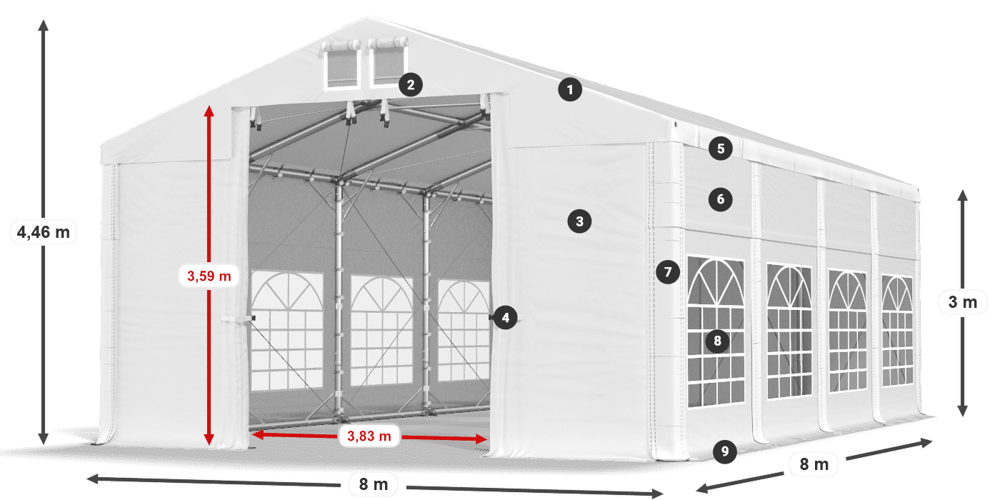 Střecha: FR 620 PVC Stěny: SD 500 PVC 3m legenda