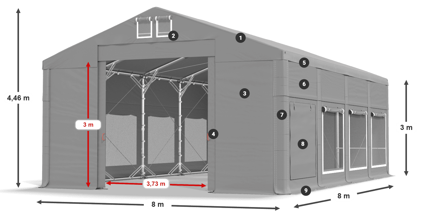 Střecha: FR 620 PVC Stěny: SD 500 PVC 3m legenda