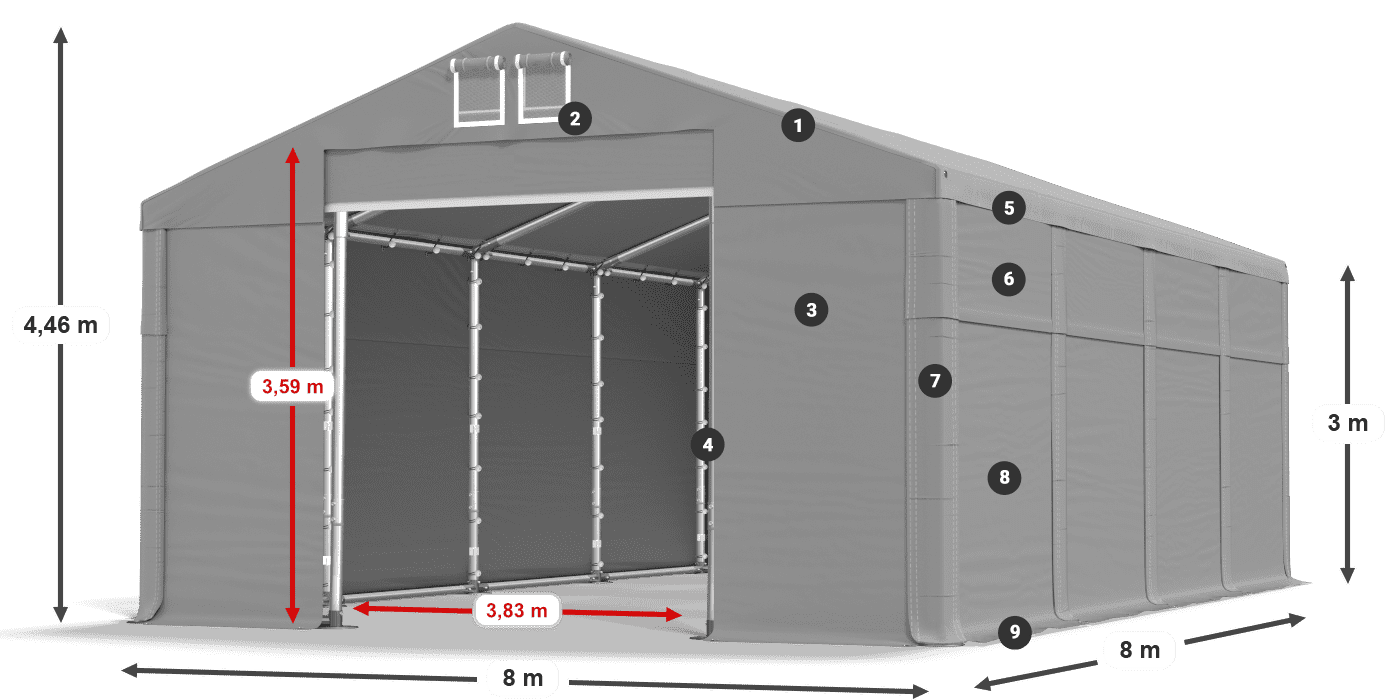 Střecha: FR 620 PVC Stěny: SD 500 PVC 3m legenda