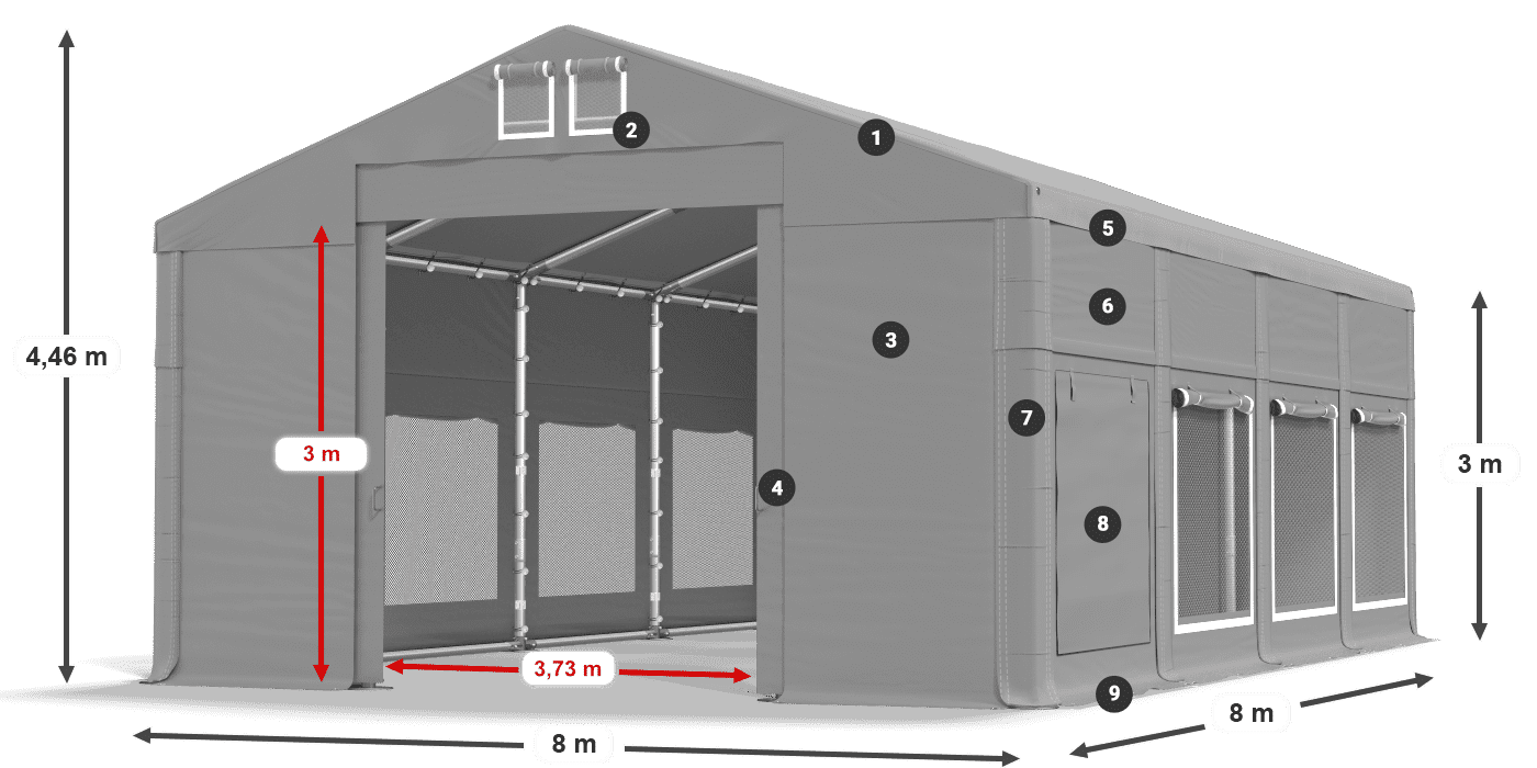 Střecha: FR 620 PVC Stěny: SD 500 PVC 3m legenda