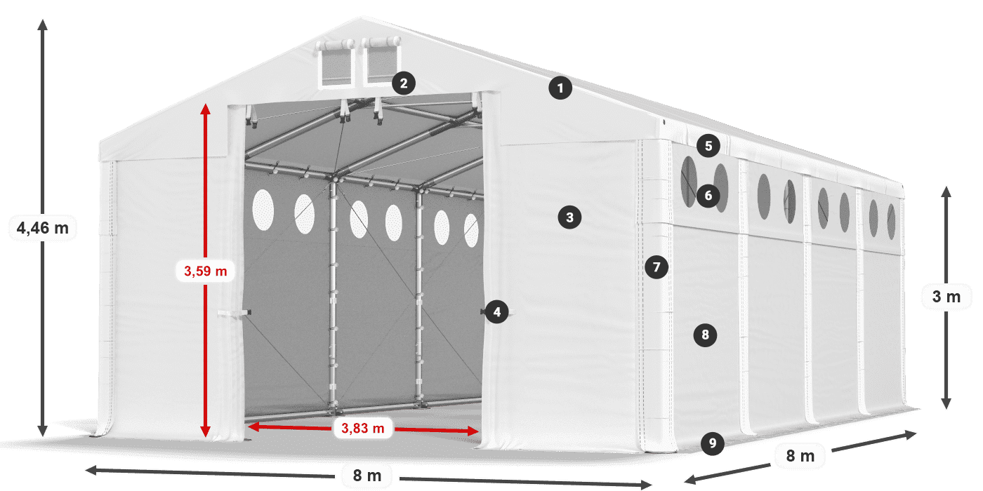 Střecha: FR 620 PVC Stěny: SD O 500 PVC 3m legenda
