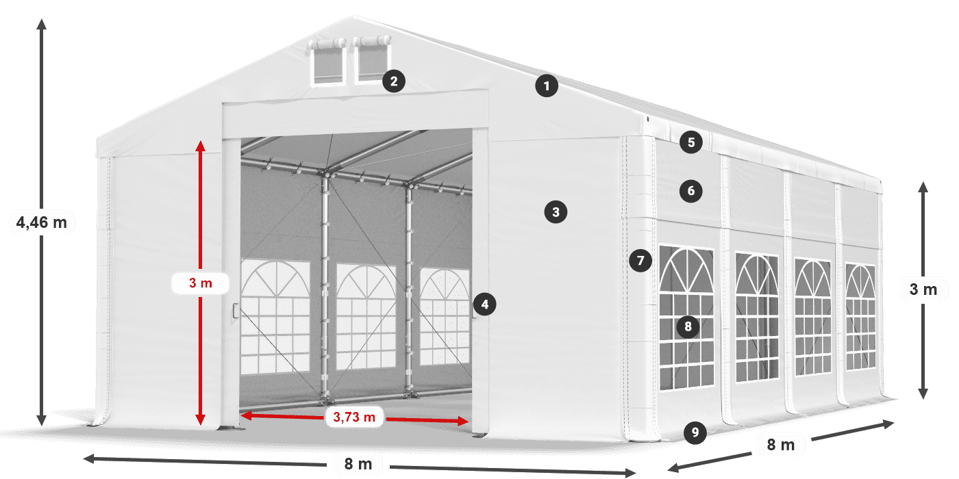 Střecha: FR 620 PVC Stěny: SD 500 PVC 3m legenda