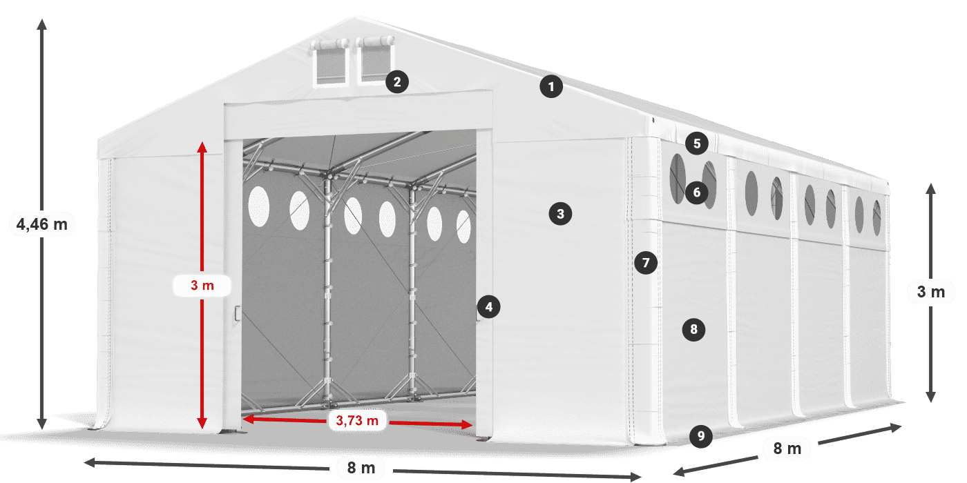 Střecha: MS 580 PVC Stěny: FR O 620 PVC 3m legenda