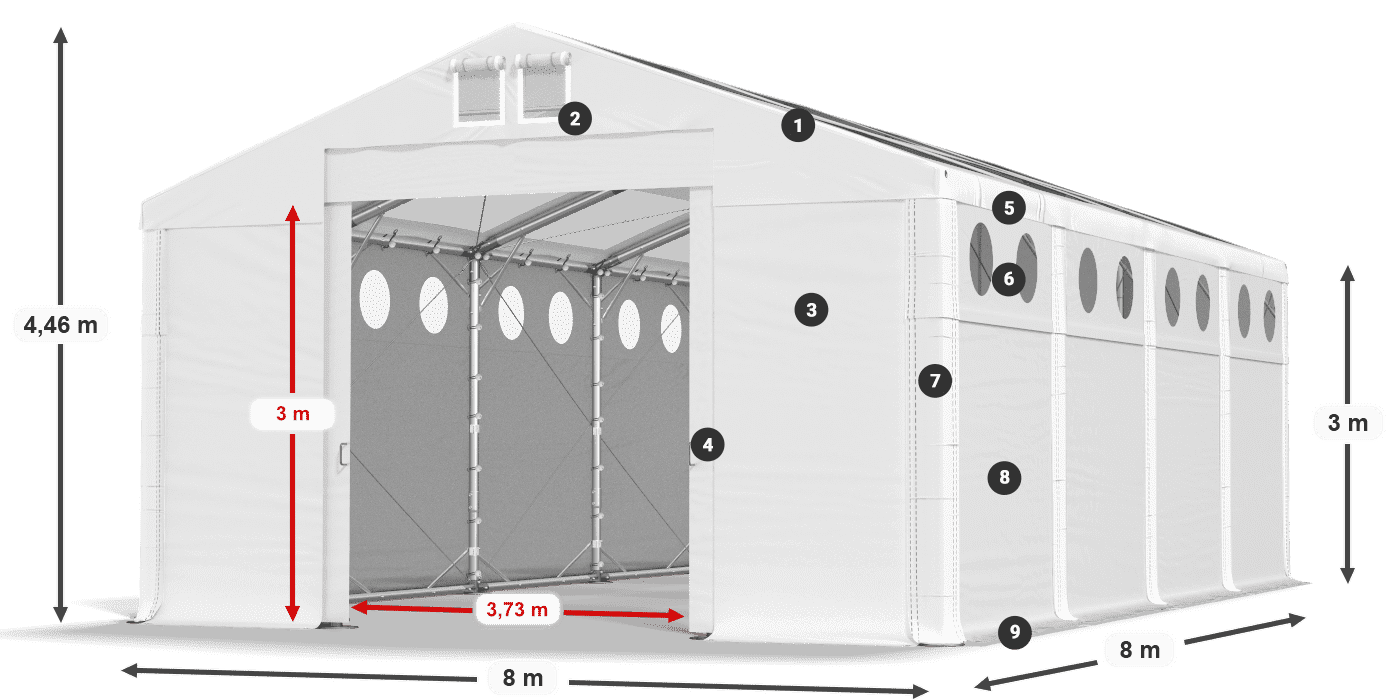 Střecha: MS T 580 PVC Stěny: MS O 580 PVC 3m legenda