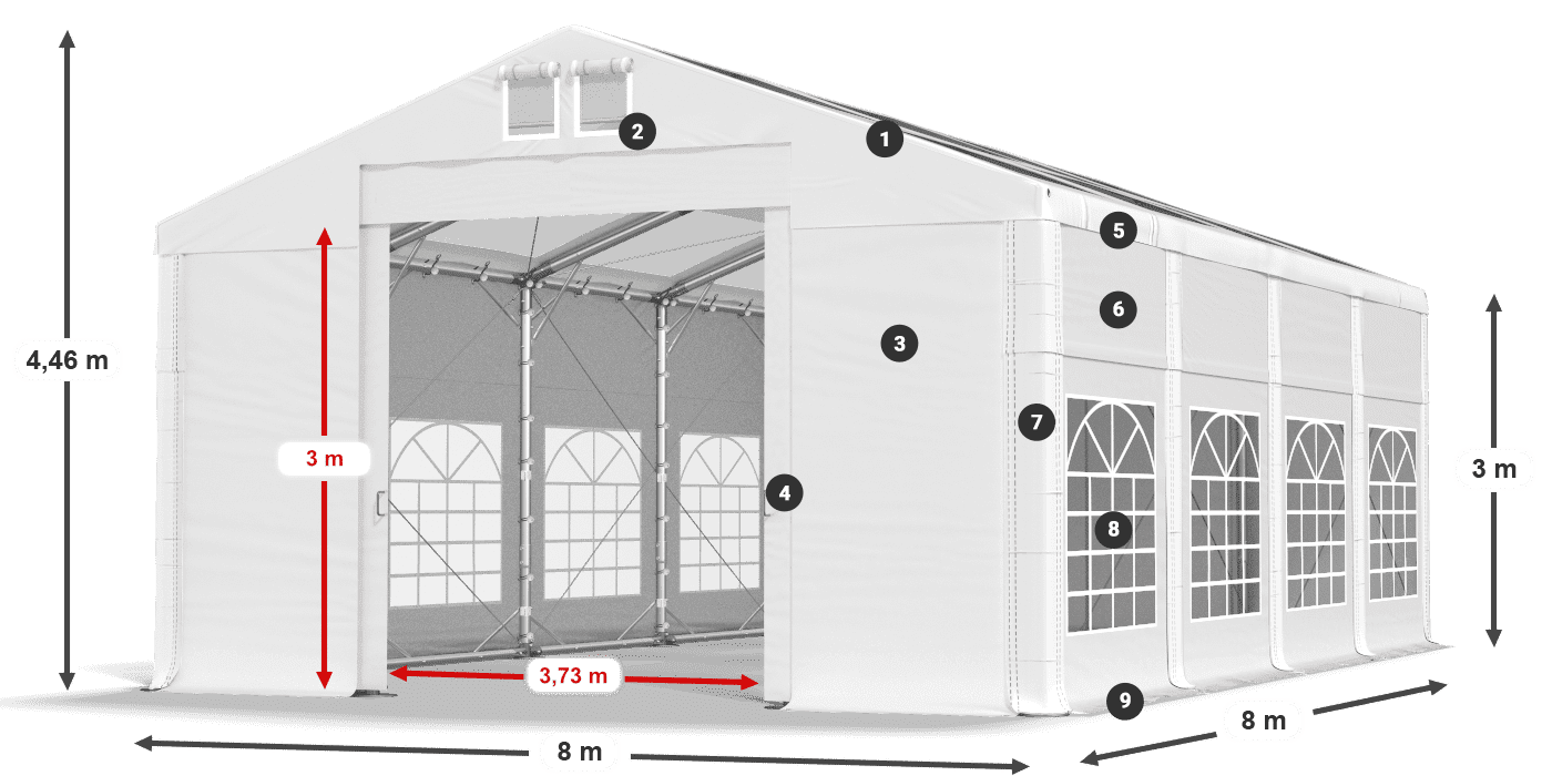 Střecha: MS T 580 PVC Stěny: SD I 500 PVC 3m legenda