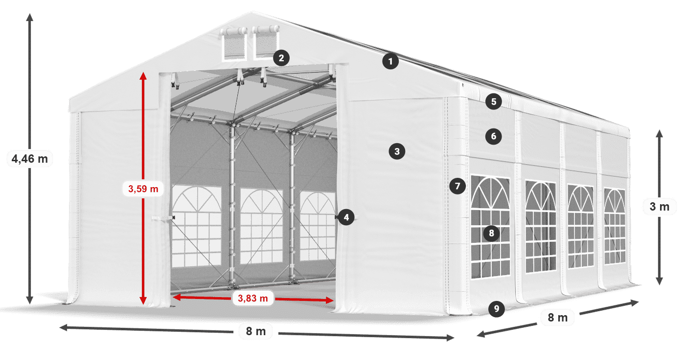 Střecha: MS T 580 PVC Stěny: SD I 500 PVC 3m legenda