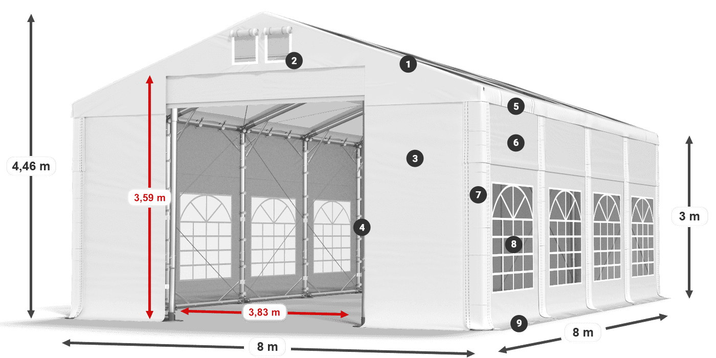 Střecha: MS T 580 PVC Stěny: SD I 500 PVC 3m legenda