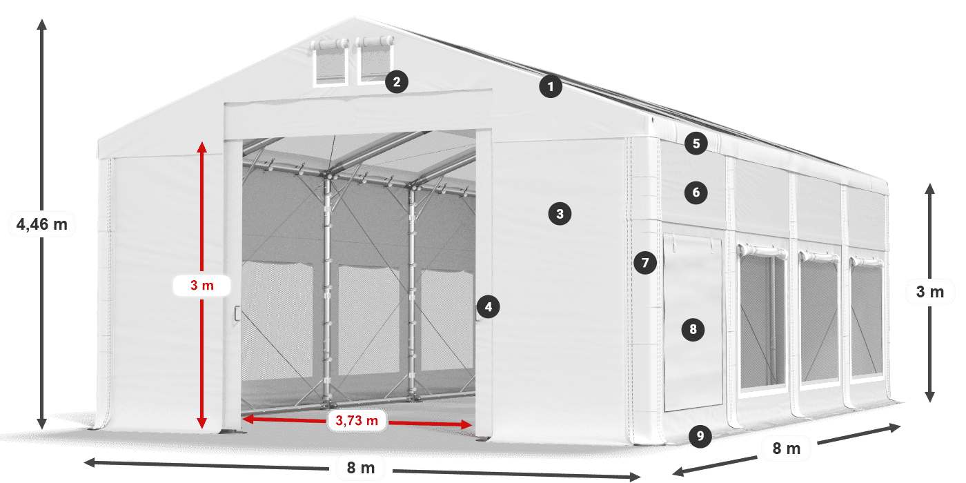 Střecha: MS T 580 PVC Stěny: SD M 500 PVC 3m legenda