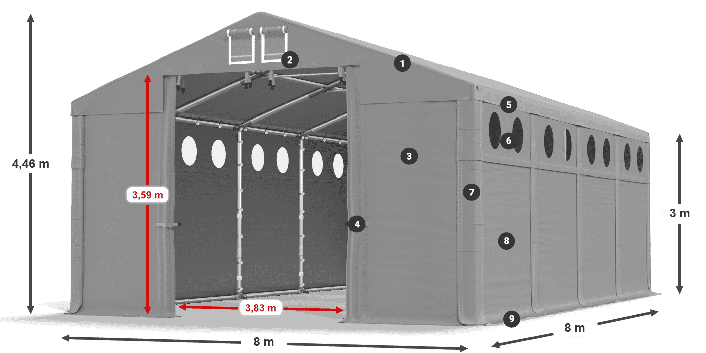 Střecha: MS 580 PVC Stěny: SD O 500 PVC 3m legenda