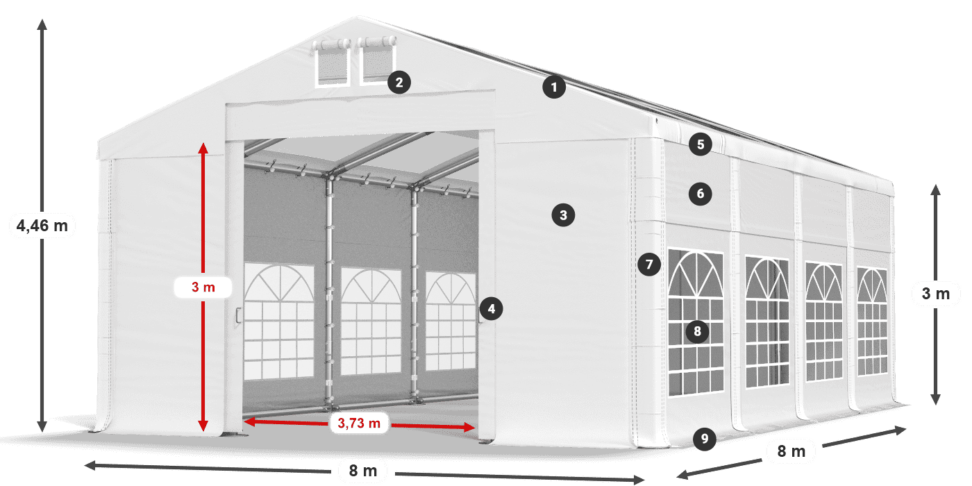 Střecha: MS T 580 PVC Stěny: SD I 500 PVC 3m legenda