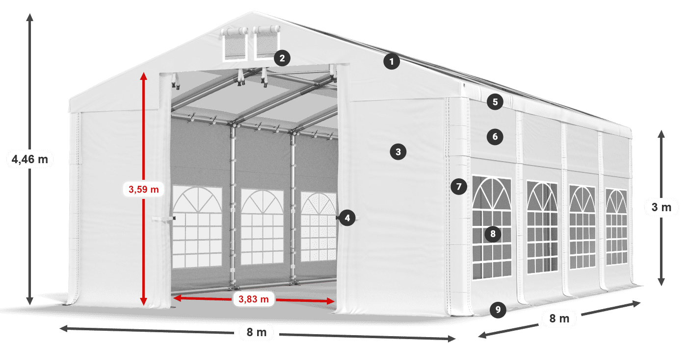 Střecha: MS T 580 PVC Stěny: SD I 500 PVC 3m legenda