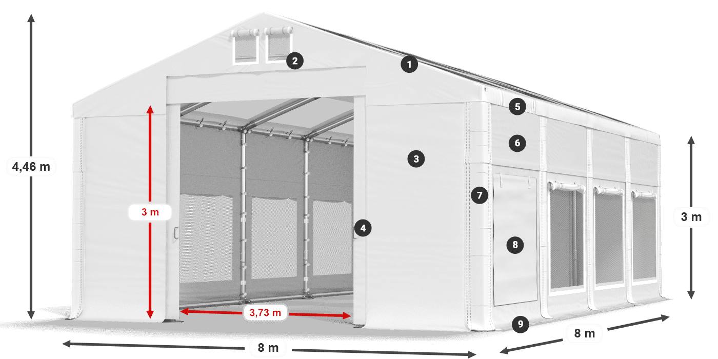 Střecha: MS T 580 PVC Stěny: SD M 500 PVC 3m legenda