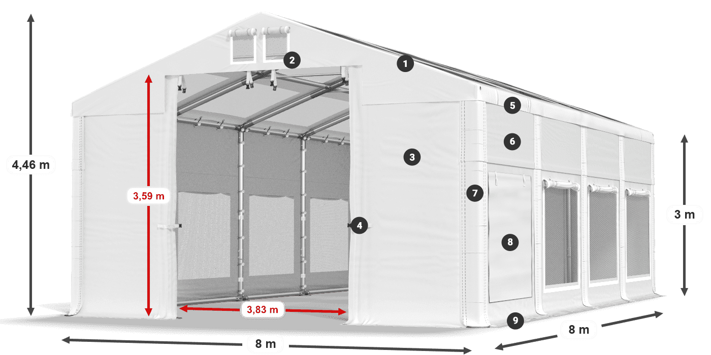 Střecha: MS T 580 PVC Stěny: SD M 500 PVC 3m legenda