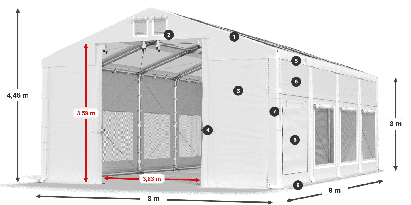 Střecha: MS T 580 PVC Stěny: SD M 500 PVC 3m legenda