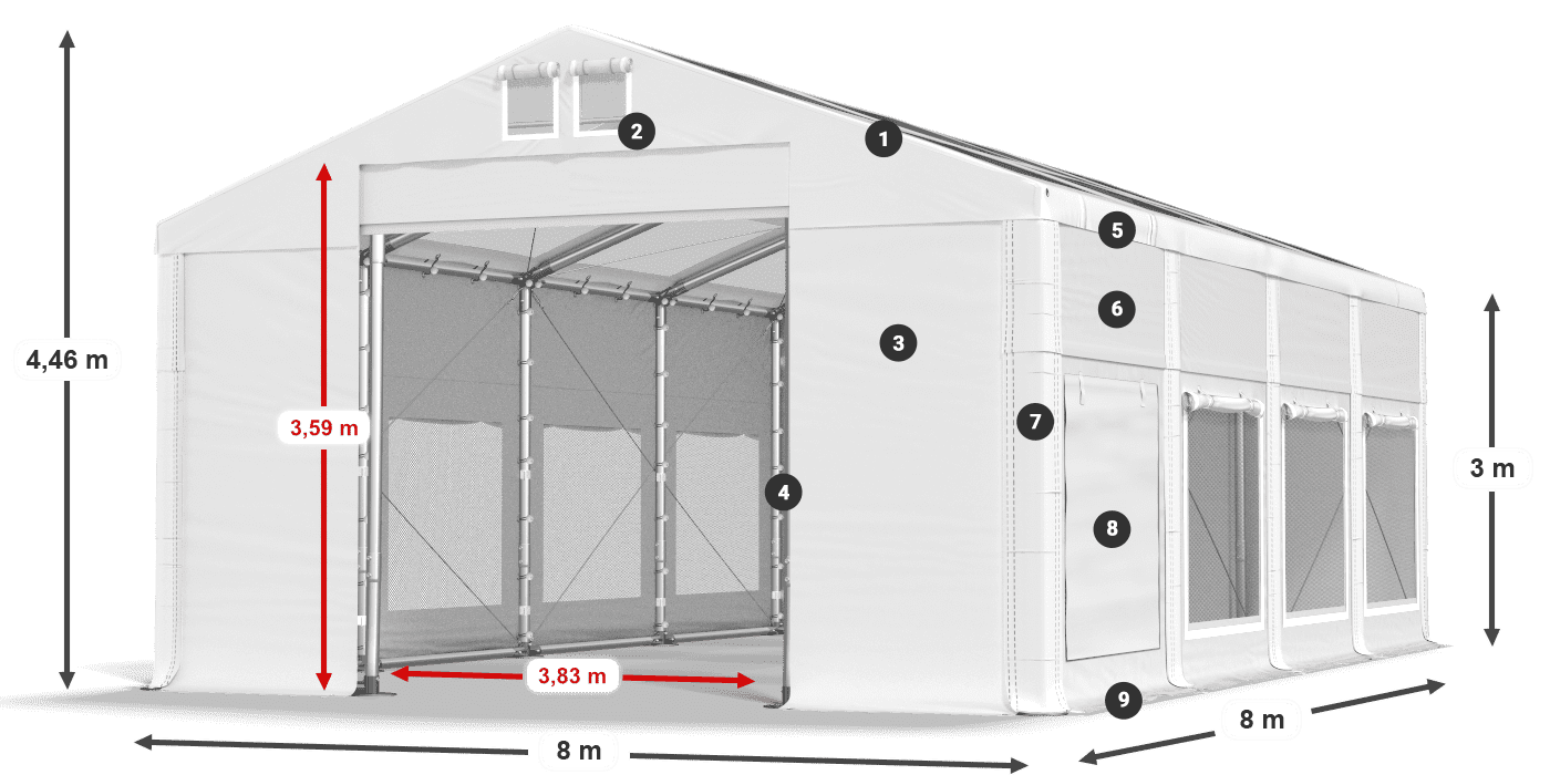 Střecha: MS T 580 PVC Stěny: SD M 500 PVC 3m legenda