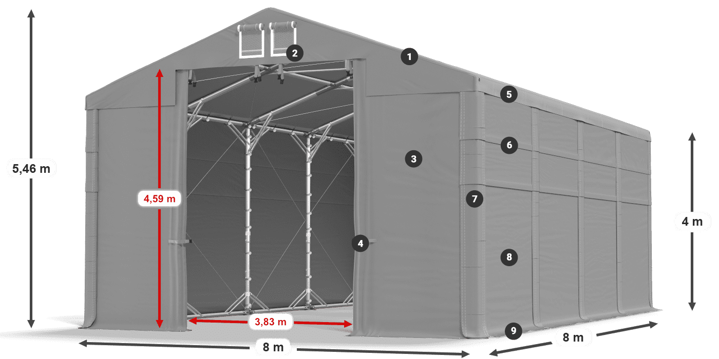 Střecha: FR 620 PVC Stěny: MS 580 PVC 4m legenda