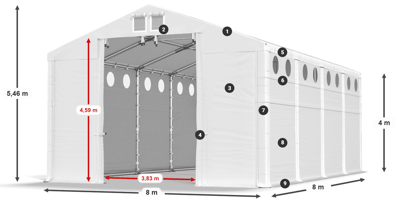 Střecha: FR 620 PVC Stěny: MS O 580 PVC 4m legenda