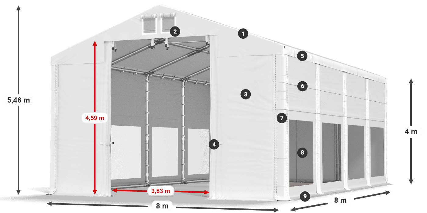 Střecha: FR 620 PVC Stěny: MS 580 PVC 4m legenda