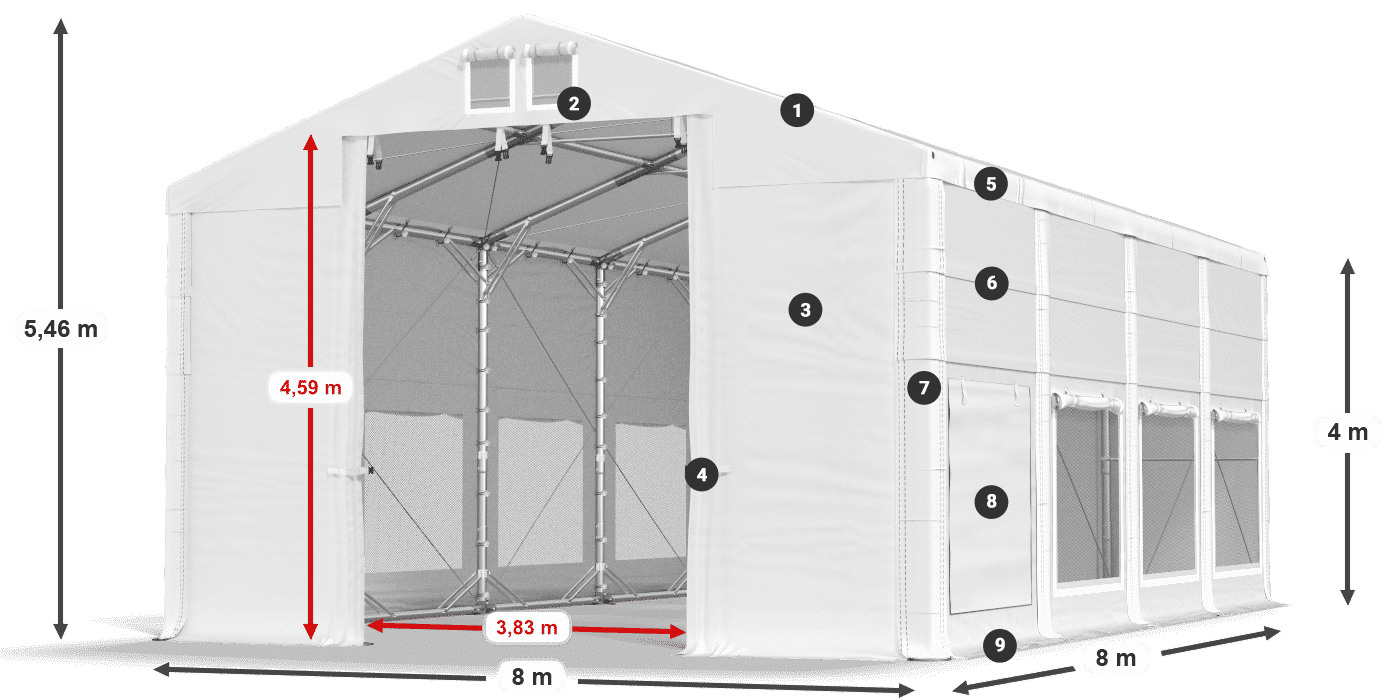 Střecha: FR 620 PVC Stěny: SD 500 PVC 4m legenda