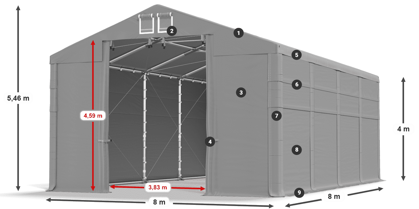 Střecha: FR 620 PVC Stěny: SD 500 PVC 4m legenda