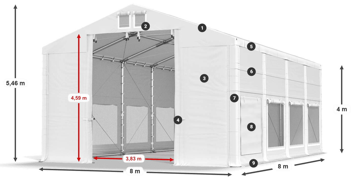 Střecha: FR 620 PVC Stěny: SD 500 PVC 4m legenda