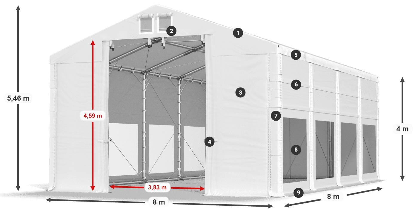 Střecha: MS 580 PVC Stěny: MS 580 PVC 4m legenda
