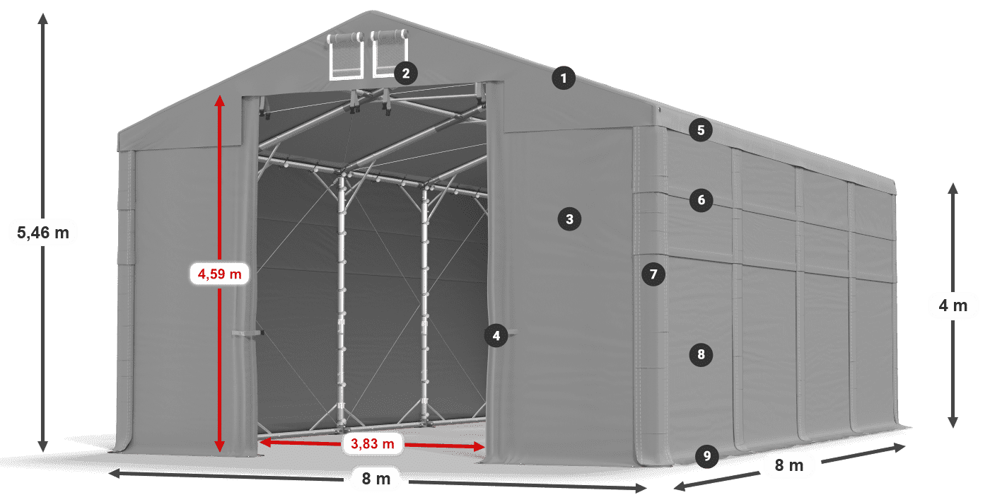 Střecha: MS 580 PVC Stěny: SD 500 PVC 4m legenda