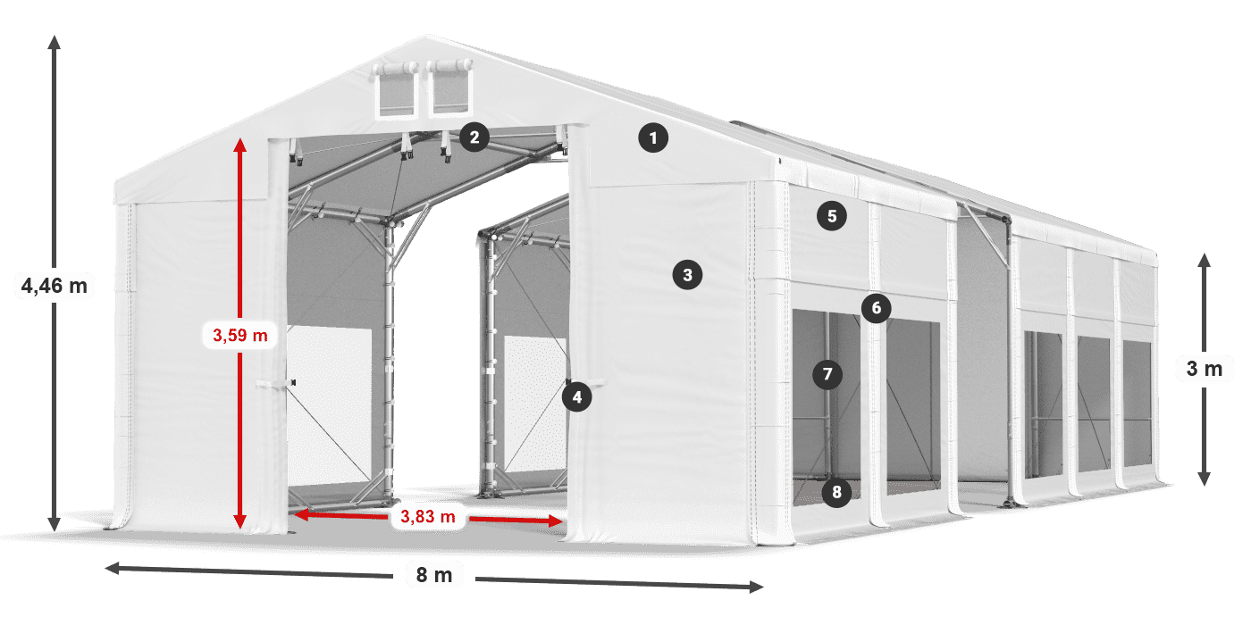 Střecha: FR 620 PVC Stěny: MS 580 PVC 3m legenda