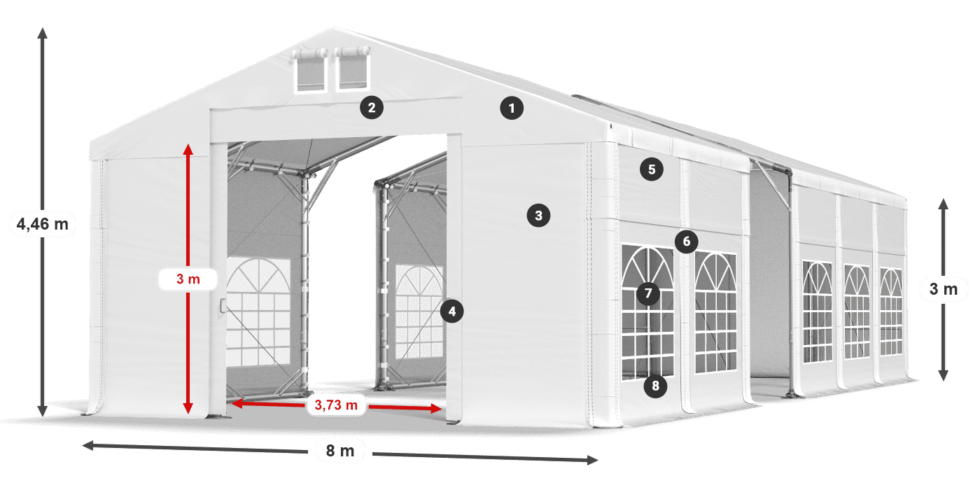 Střecha: FR 620 PVC Stěny: SD 500 PVC 3m legenda