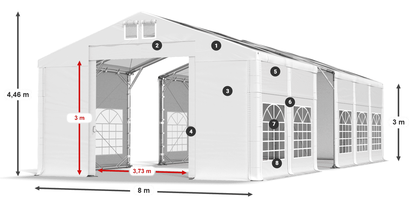 Střecha: MS T 580 PVC Stěny: SD I 500 PVC 3m legenda