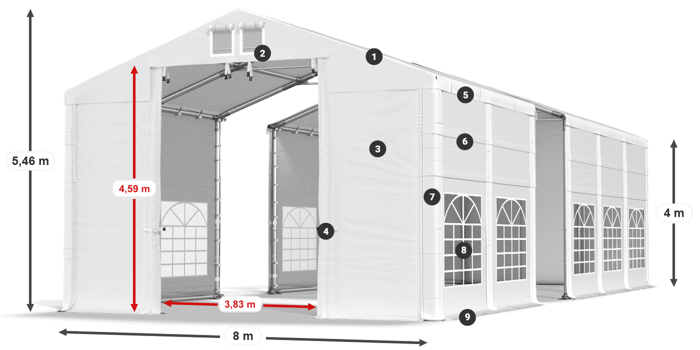 Střecha: FR 620 PVC Stěny: SD 500 PVC 4m legenda