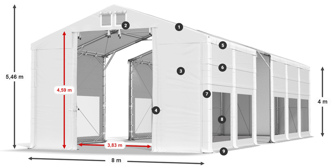 Střecha: MS 580 PVC Stěny: MS 580 PVC 4m legenda