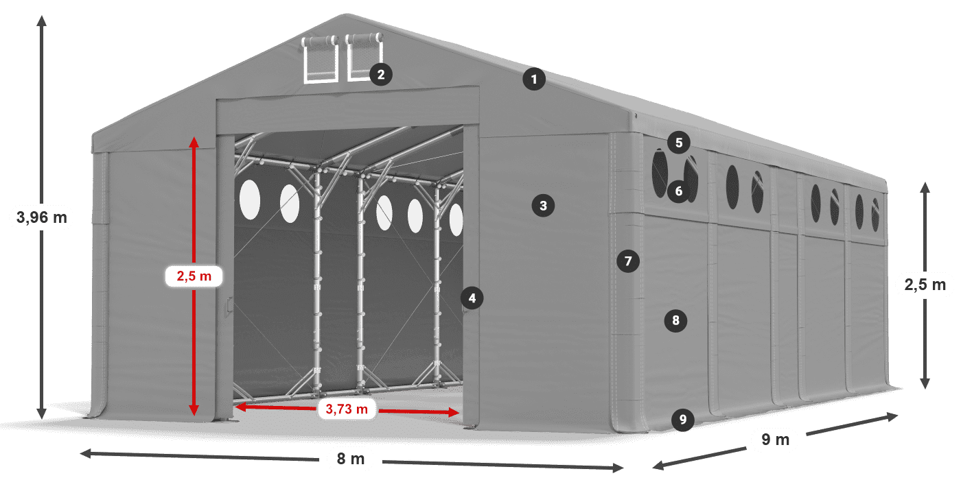 Střecha: FR 620 PVC Stěny: SD O 500 PVC 2,5 m legenda