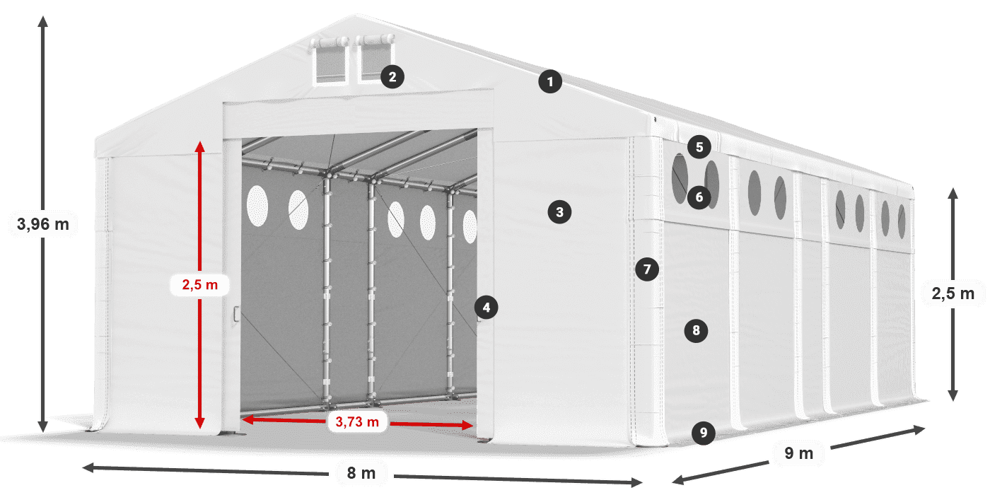 Střecha: FR 620 PVC Stěny: SD O 500 PVC 2,5 m legenda