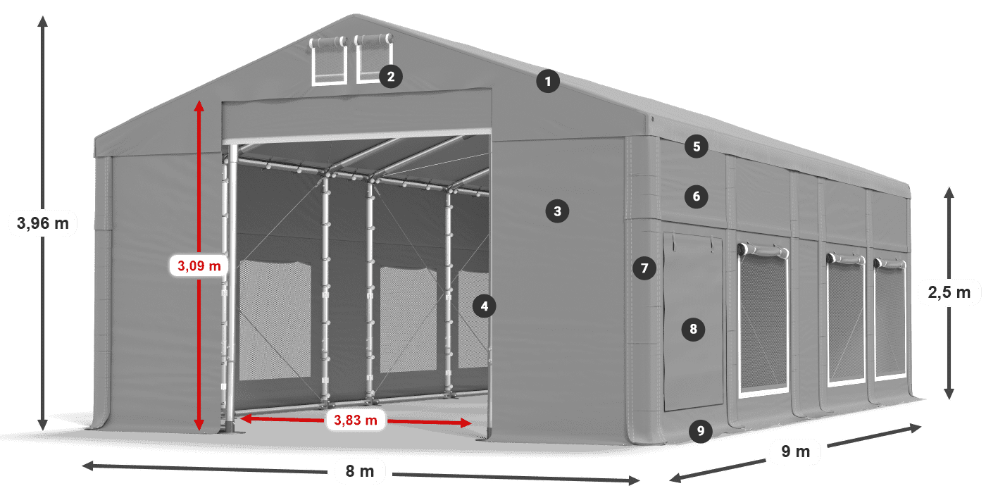Střecha: FR 620 PVC Stěny: SD 500 PVC 2,5 m legenda