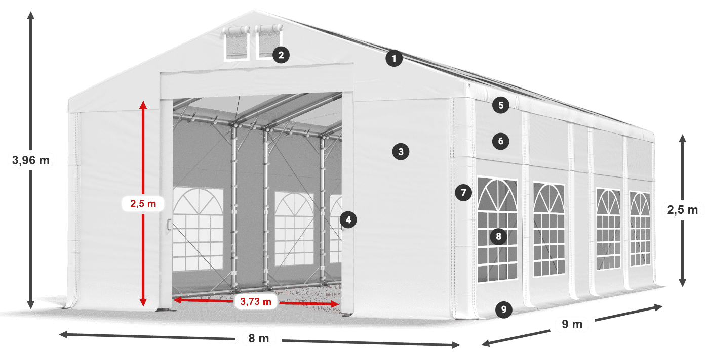 Střecha: MS 580 PVC Stěny: SD 500 PVC 2,5 m legenda