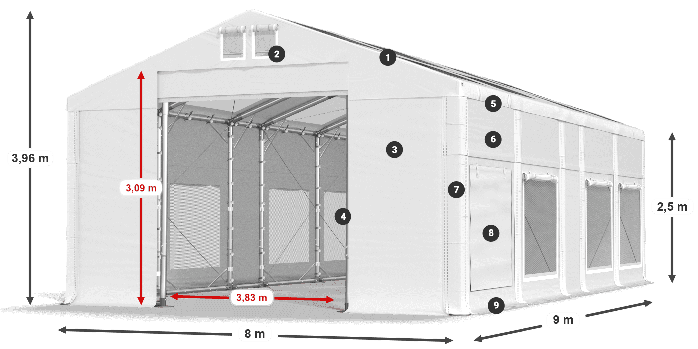 Střecha: MS T 580 PVC Stěny: SD M 500 PVC 2,5 m legenda