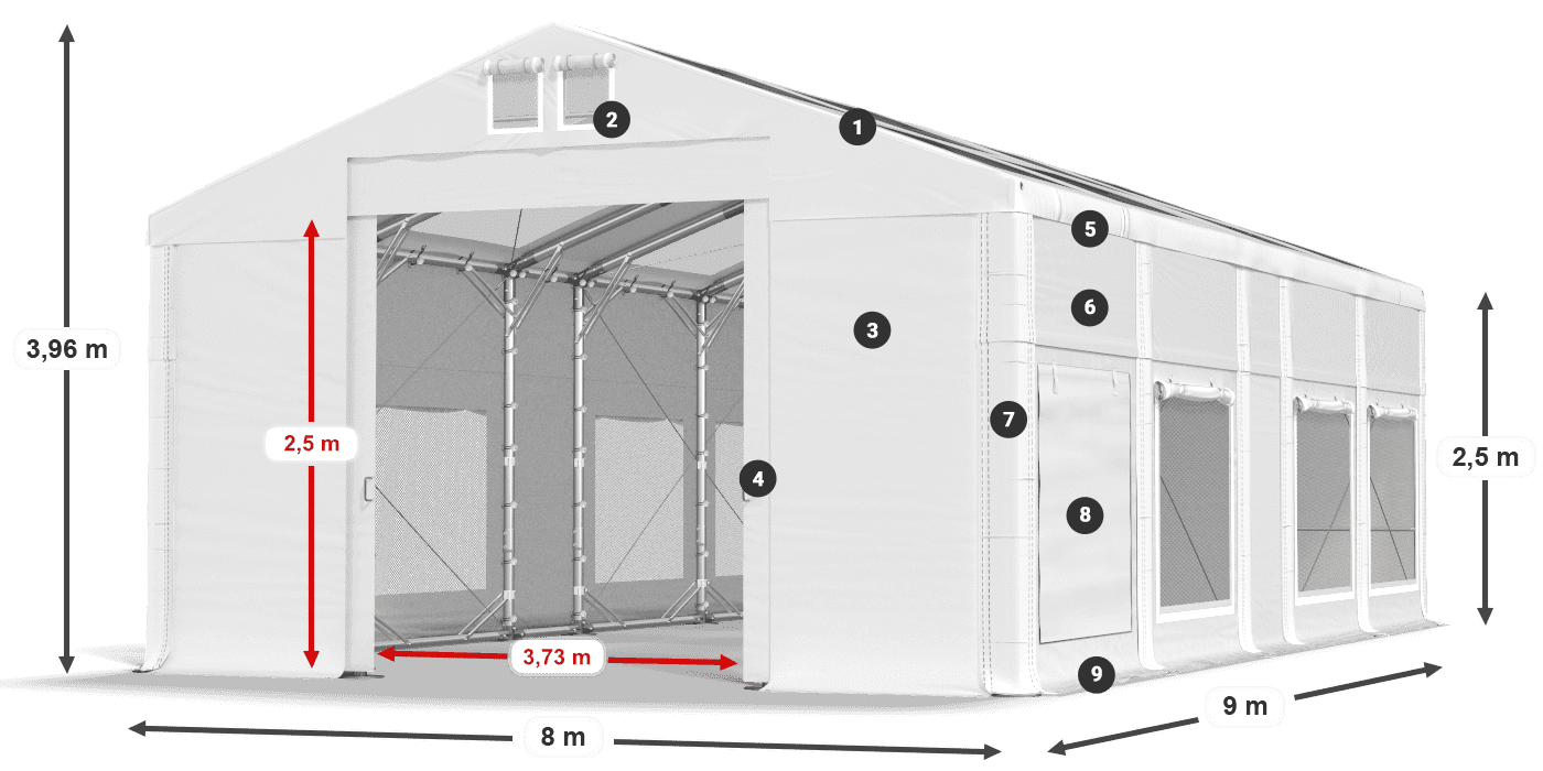 Střecha: MS T 580 PVC Stěny: SD M 500 PVC 2,5 m legenda