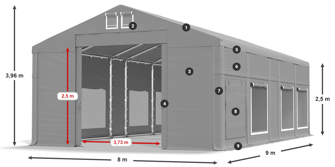 Střecha: MS 580 PVC Stěny: SD M 500 PVC 2,5 m legenda