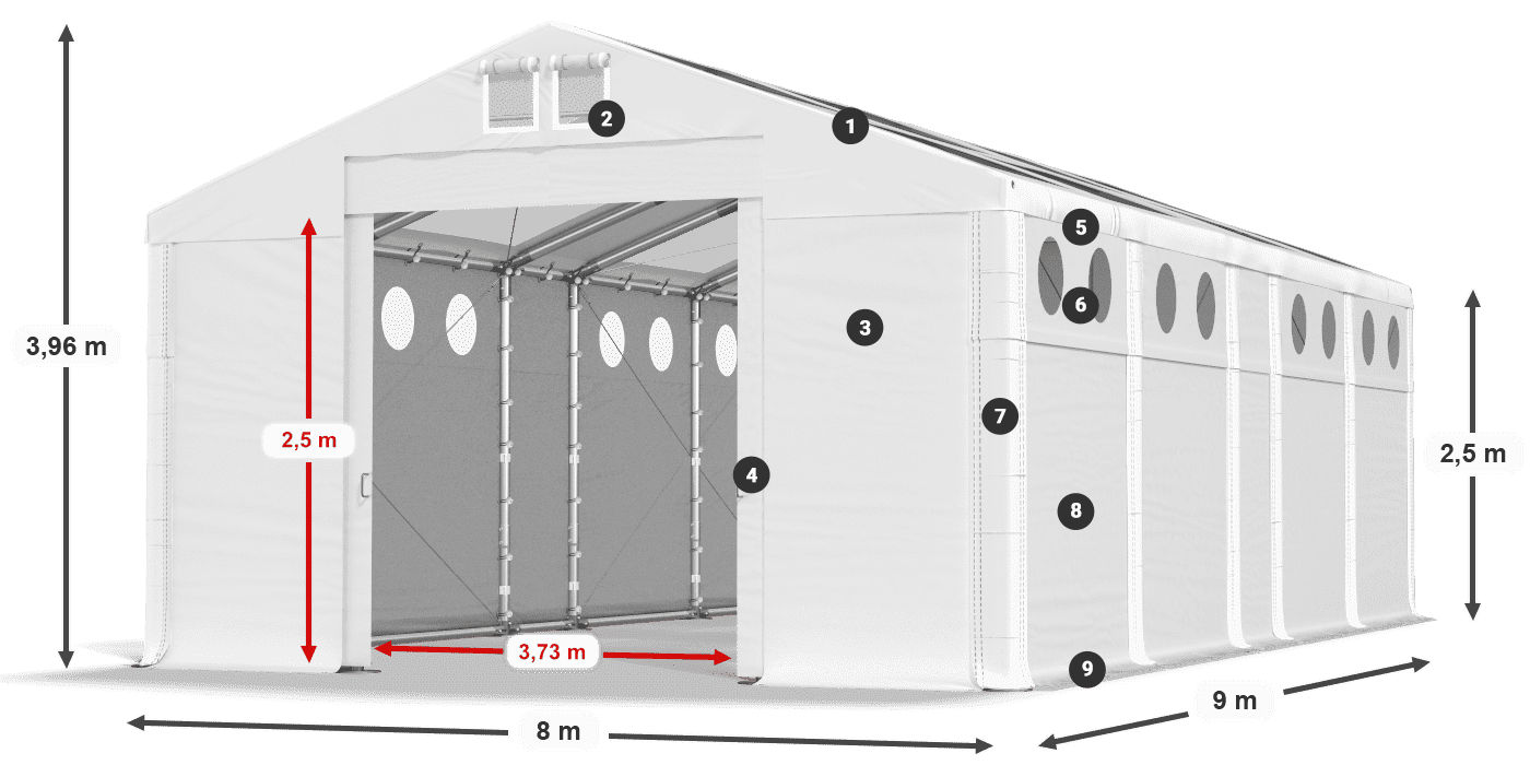 Střecha: MS T 580 PVC Stěny: SD O 500 PVC 2,5 m legenda