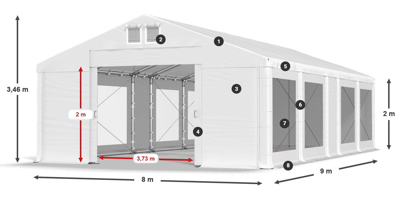Střecha: FR 620 PVC Stěny: MS 580 PVC 2m legenda