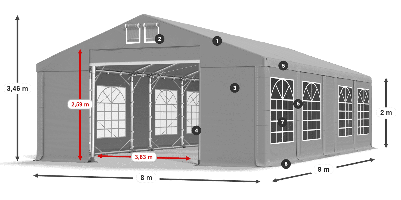 Střecha: FR 620 PVC Stěny: SD 500 PVC 2m legenda