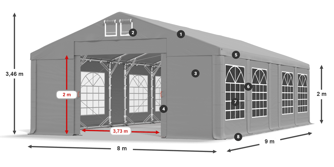 Střecha: FR 620 PVC Stěny: SD 500 PVC 2m legenda