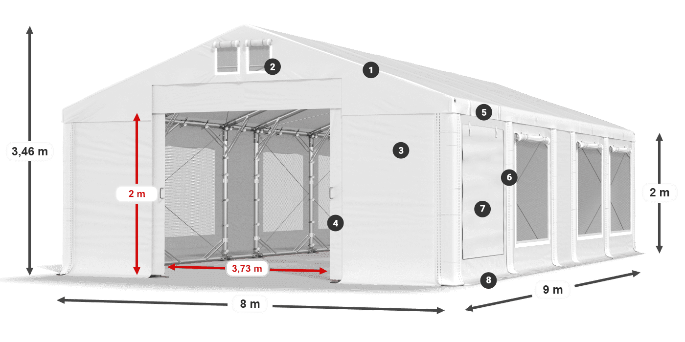 Střecha: FR 620 PVC Stěny: SD 500 PVC 2m legenda