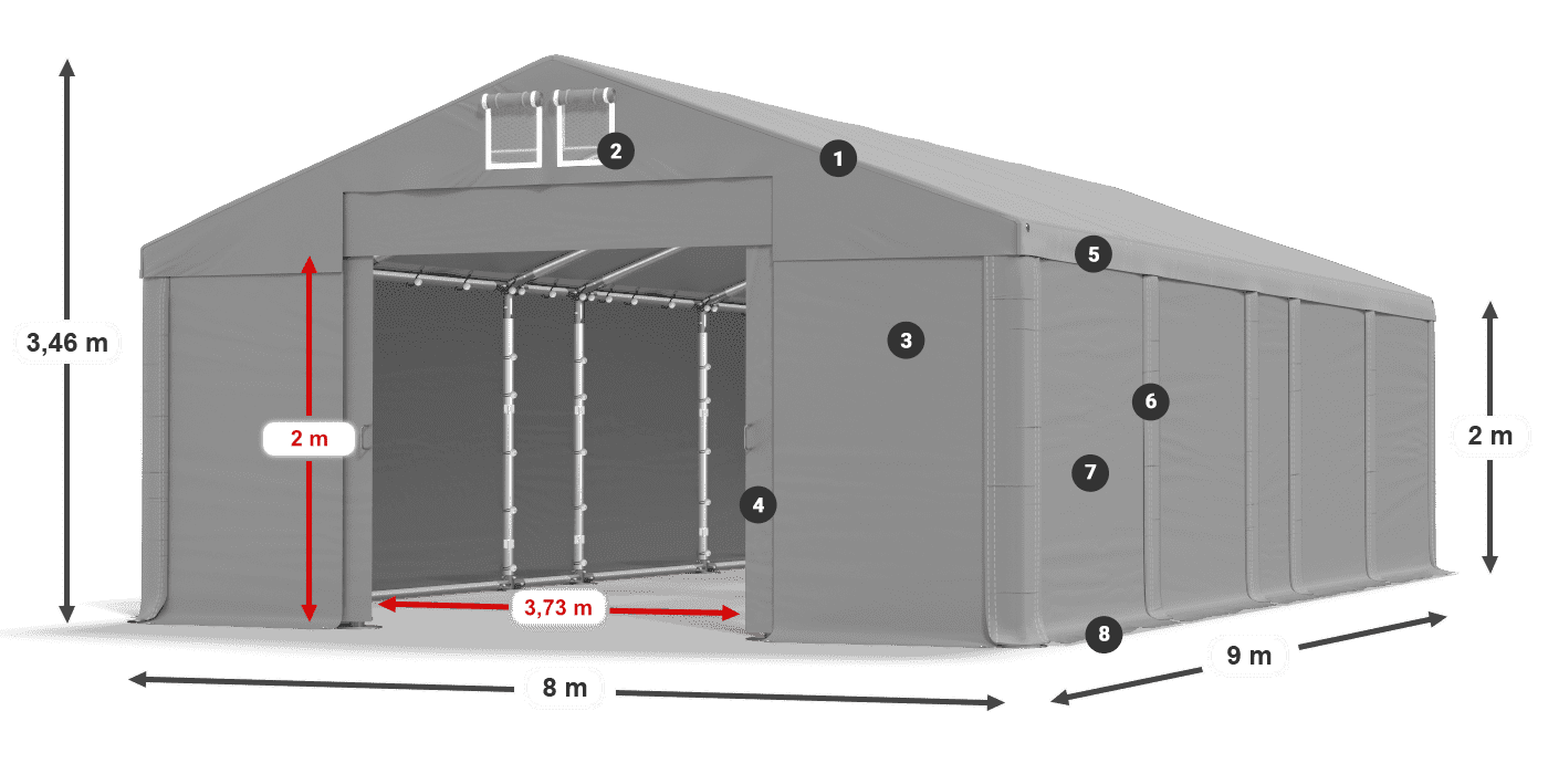 Střecha: MS 580 PVC Stěny: FR M 620 PVC 2m legenda