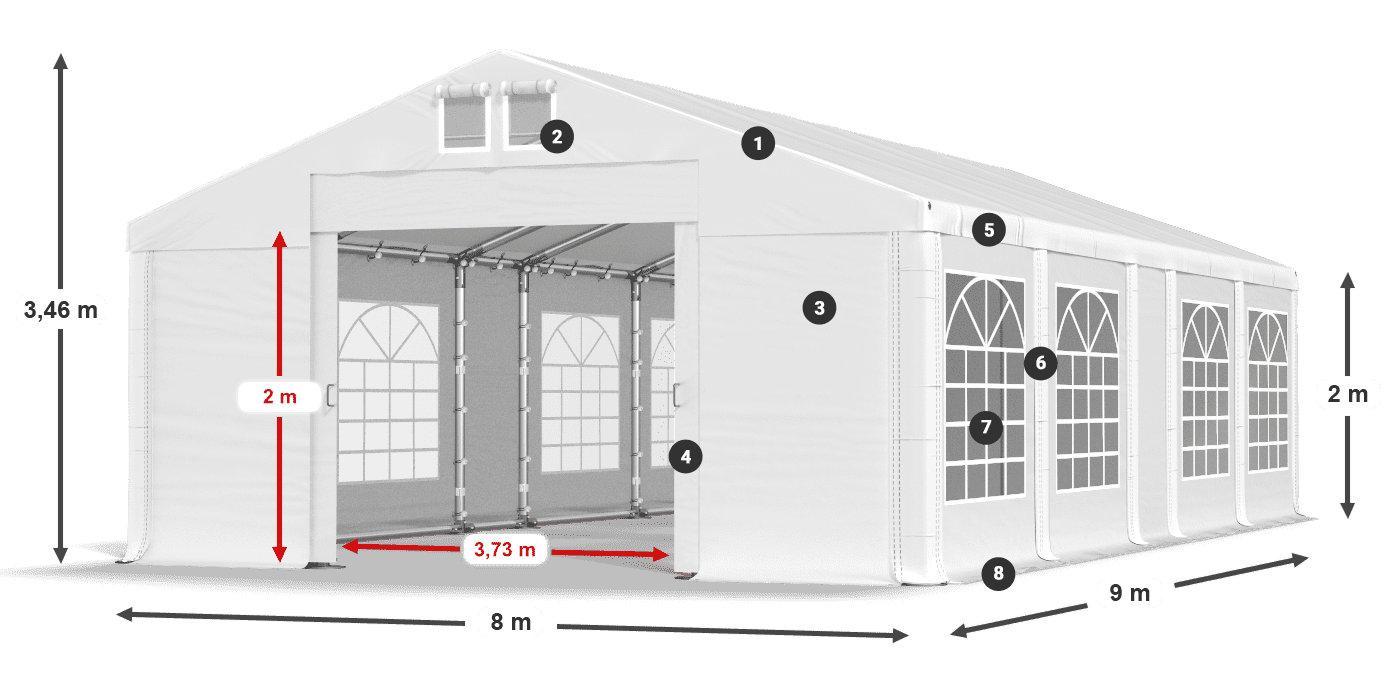 Střecha: MS 580 PVC Stěny: FR 620 PVC 2m legenda