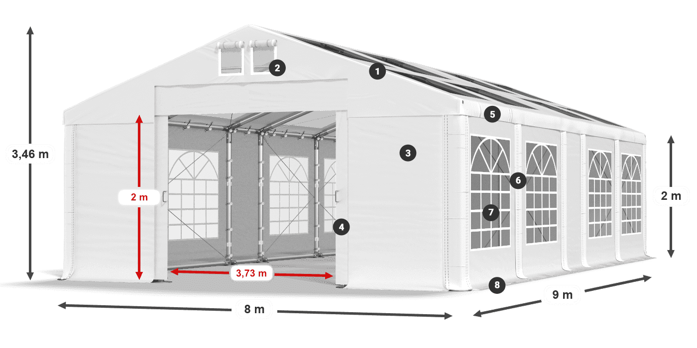 Střecha: MS T 580 PVC Stěny: FR 620 PVC 2m legenda